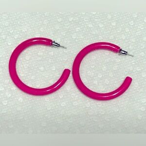 Vintage enameled, pink hoop earrings